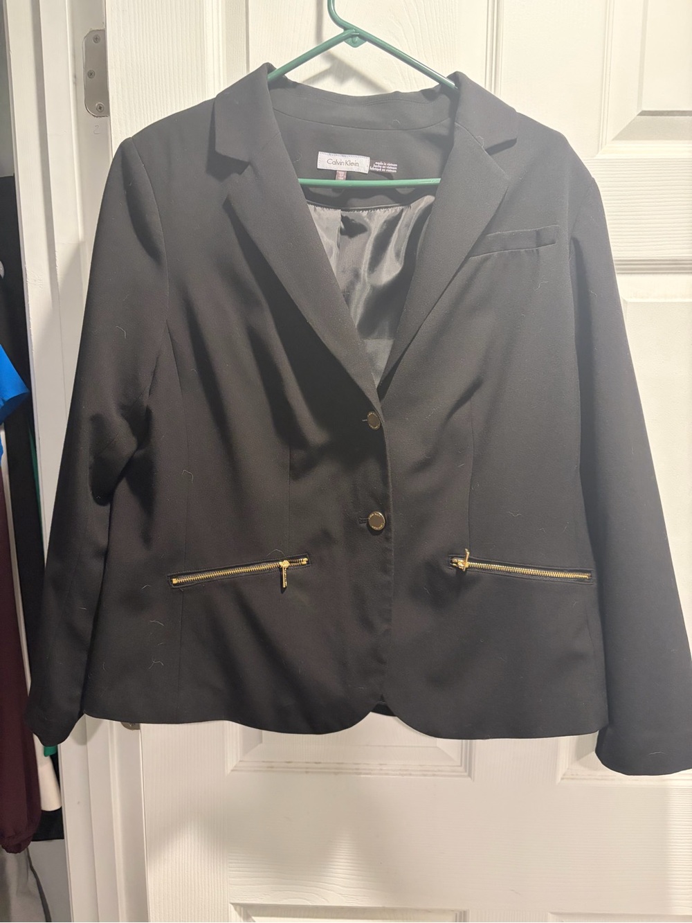 Calvin Klein Black Women's Blazer with Gold Zip Accents